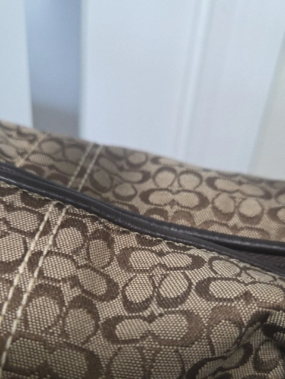 Coach Brown Signature Canvas Shoulder Bag with Leather Trim